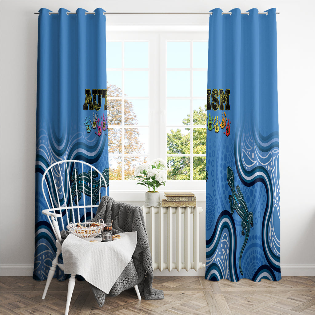 Australia Autism Awareness Window Curtain In April We Wear Blue Aboriginal Lizard
