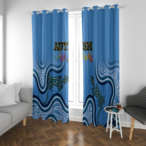 Australia Autism Awareness Window Curtain In April We Wear Blue Aboriginal Lizard