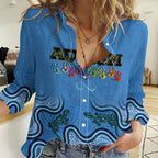 Australia Autism Awareness Women Casual Shirt In April We Wear Blue Aboriginal Lizard