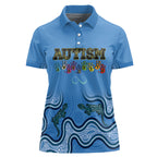 Australia Autism Awareness Women Polo Shirt In April We Wear Blue Aboriginal Lizard