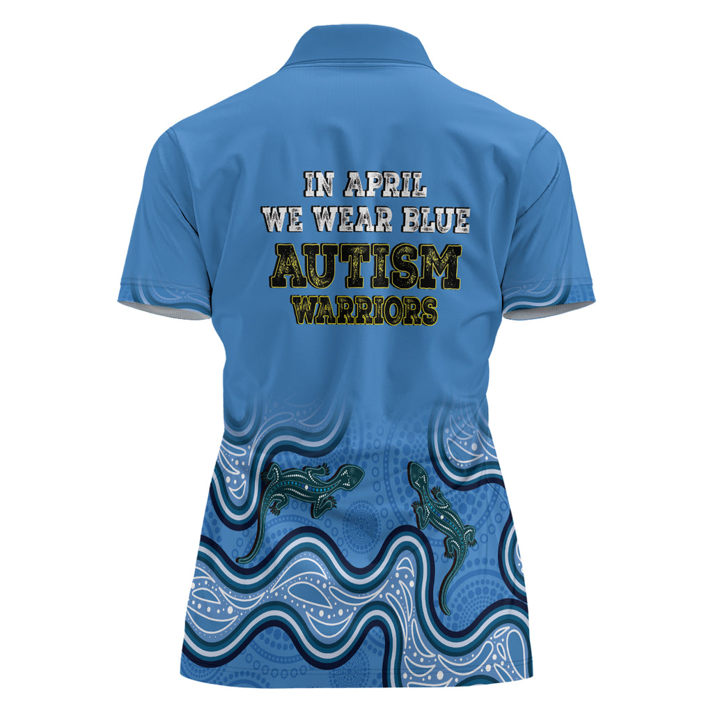 Australia Autism Awareness Women Polo Shirt In April We Wear Blue Aboriginal Lizard