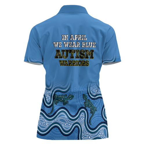 Australia Autism Awareness Women Polo Shirt In April We Wear Blue Aboriginal Lizard