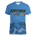 Australia Autism Awareness Women V Neck T Shirt In April We Wear Blue Aboriginal Lizard