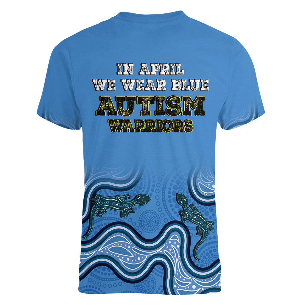 Australia Autism Awareness Women V Neck T Shirt In April We Wear Blue Aboriginal Lizard