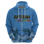 Australia Autism Awareness Zip Hoodie In April We Wear Blue Aboriginal Lizard