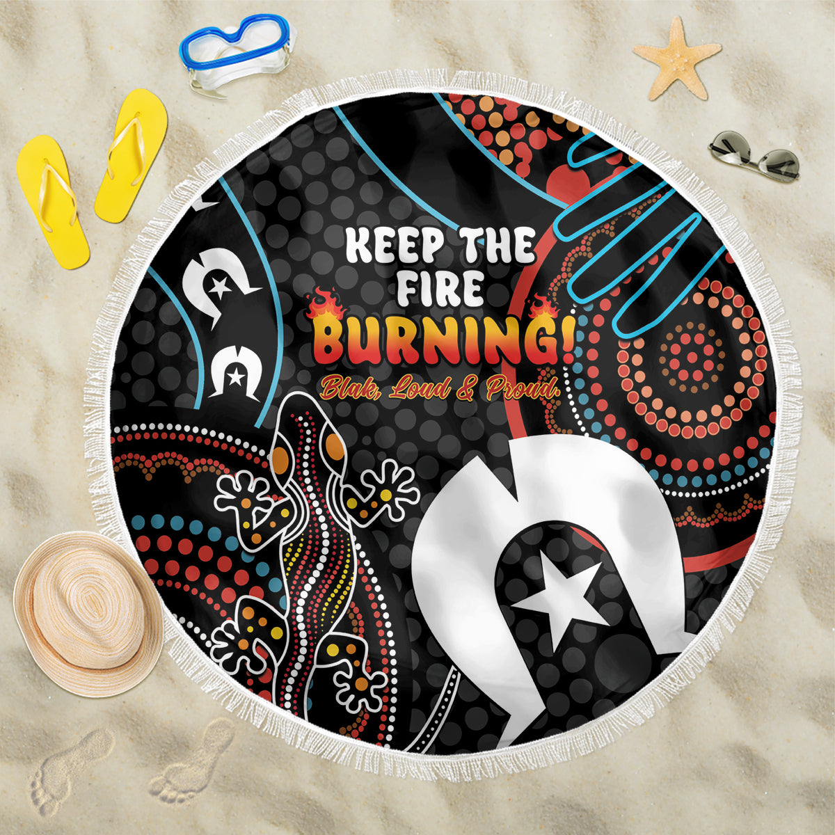 NAIDOC Week 2024 Beach Blanket Keep The Fire Burning Indigenous Art