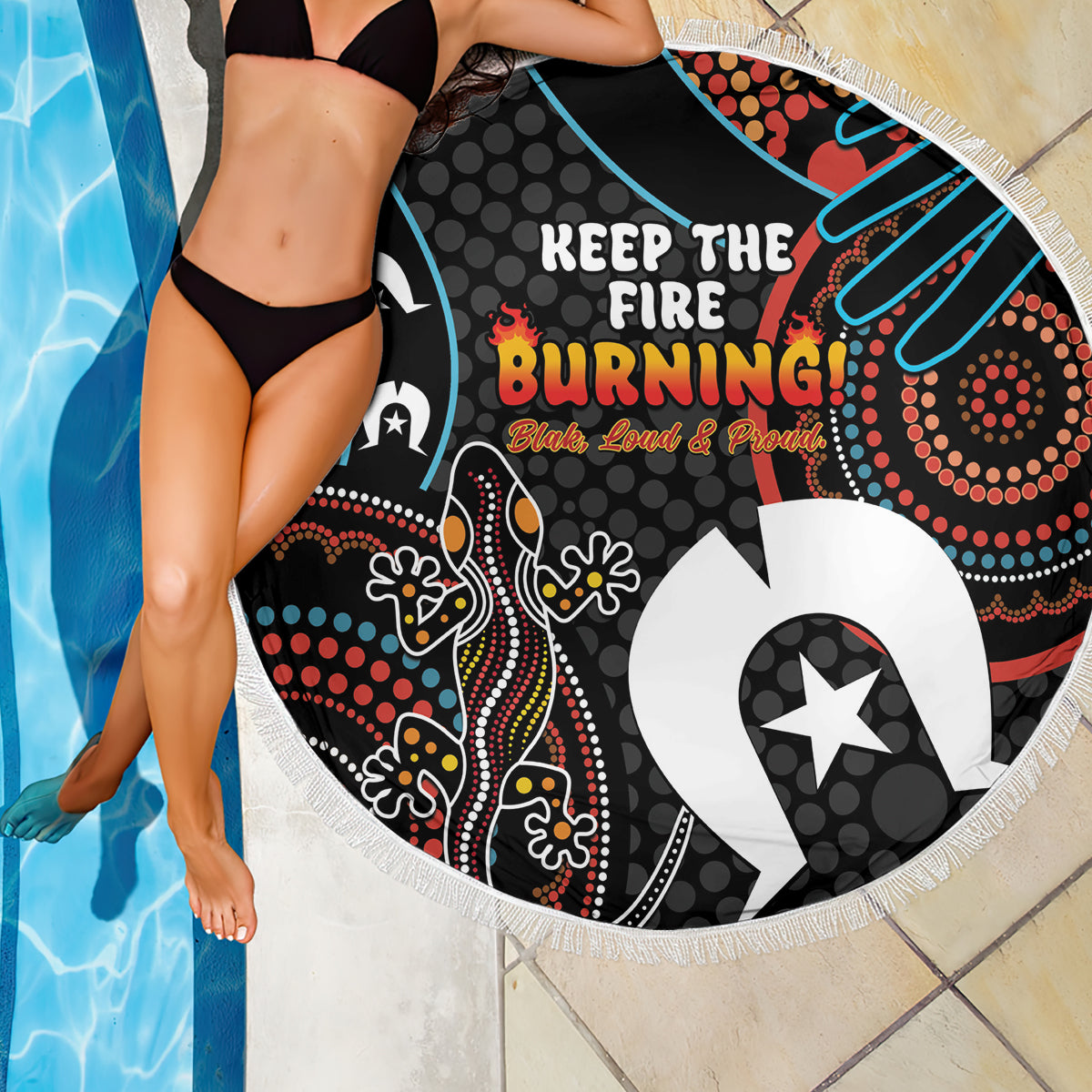 NAIDOC Week 2024 Beach Blanket Keep The Fire Burning Indigenous Art