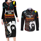 NAIDOC Week 2024 Couples Matching Long Sleeve Bodycon Dress and Long Sleeve Button Shirt Keep The Fire Burning Indigenous Art