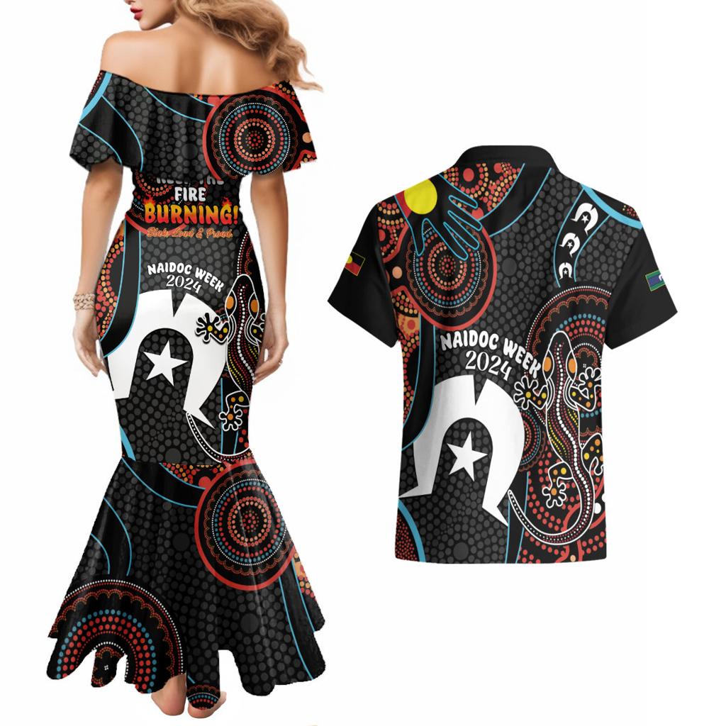 NAIDOC Week 2024 Couples Matching Mermaid Dress and Hawaiian Shirt Keep The Fire Burning Indigenous Art