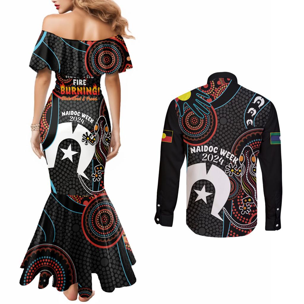 NAIDOC Week 2024 Couples Matching Mermaid Dress and Long Sleeve Button Shirt Keep The Fire Burning Indigenous Art