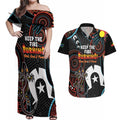 NAIDOC Week 2024 Couples Matching Off Shoulder Maxi Dress and Hawaiian Shirt Keep The Fire Burning Indigenous Art