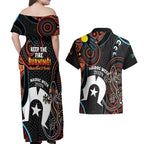 NAIDOC Week 2024 Couples Matching Off Shoulder Maxi Dress and Hawaiian Shirt Keep The Fire Burning Indigenous Art
