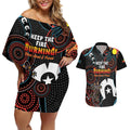 NAIDOC Week 2024 Couples Matching Off Shoulder Short Dress and Hawaiian Shirt Keep The Fire Burning Indigenous Art