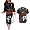 NAIDOC Week 2024 Couples Matching Off The Shoulder Long Sleeve Dress and Hawaiian Shirt Keep The Fire Burning Indigenous Art
