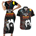 NAIDOC Week 2024 Couples Matching Short Sleeve Bodycon Dress and Hawaiian Shirt Keep The Fire Burning Indigenous Art