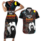 NAIDOC Week 2024 Couples Matching Short Sleeve Bodycon Dress and Hawaiian Shirt Keep The Fire Burning Indigenous Art