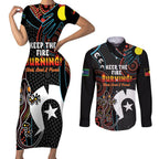 NAIDOC Week 2024 Couples Matching Short Sleeve Bodycon Dress and Long Sleeve Button Shirt Keep The Fire Burning Indigenous Art