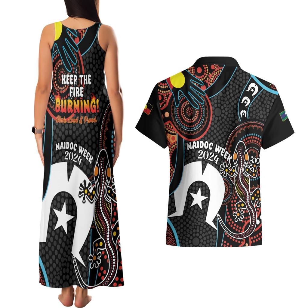 NAIDOC Week 2024 Couples Matching Tank Maxi Dress and Hawaiian Shirt Keep The Fire Burning Indigenous Art