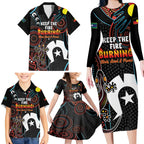 NAIDOC Week 2024 Family Matching Long Sleeve Bodycon Dress and Hawaiian Shirt Keep The Fire Burning Indigenous Art