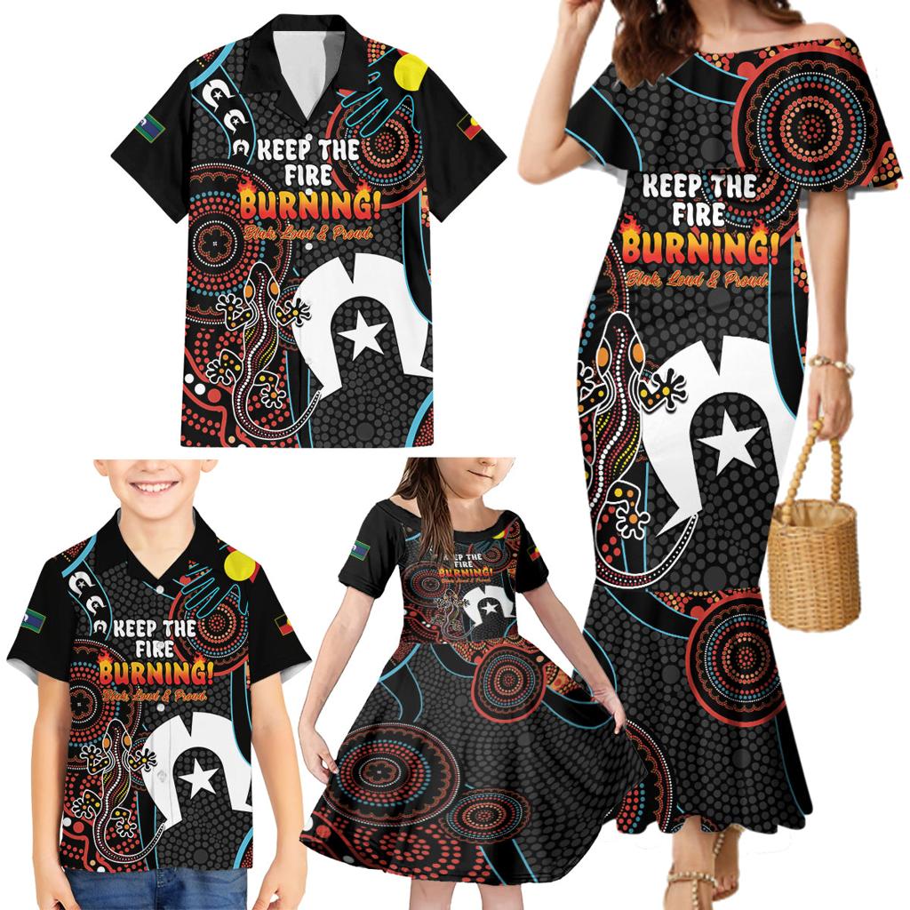 NAIDOC Week 2024 Family Matching Mermaid Dress and Hawaiian Shirt Keep The Fire Burning Indigenous Art