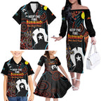 NAIDOC Week 2024 Family Matching Off The Shoulder Long Sleeve Dress and Hawaiian Shirt Keep The Fire Burning Indigenous Art