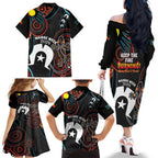 NAIDOC Week 2024 Family Matching Off The Shoulder Long Sleeve Dress and Hawaiian Shirt Keep The Fire Burning Indigenous Art