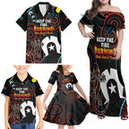 NAIDOC Week 2024 Family Matching Off Shoulder Maxi Dress and Hawaiian Shirt Keep The Fire Burning Indigenous Art