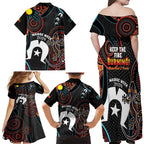 NAIDOC Week 2024 Family Matching Off Shoulder Maxi Dress and Hawaiian Shirt Keep The Fire Burning Indigenous Art