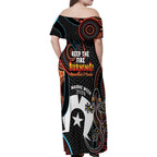 NAIDOC Week 2024 Family Matching Off Shoulder Maxi Dress and Hawaiian Shirt Keep The Fire Burning Indigenous Art