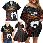 NAIDOC Week 2024 Family Matching Off Shoulder Short Dress and Hawaiian Shirt Keep The Fire Burning Indigenous Art
