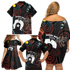 NAIDOC Week 2024 Family Matching Off Shoulder Short Dress and Hawaiian Shirt Keep The Fire Burning Indigenous Art