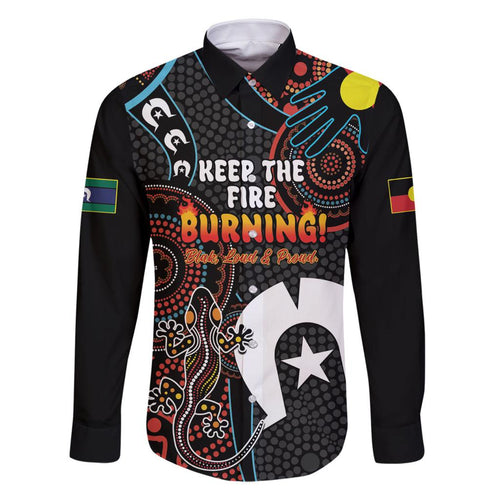 NAIDOC Week 2024 Family Matching Off Shoulder Short Dress and Hawaiian Shirt Keep The Fire Burning Indigenous Art