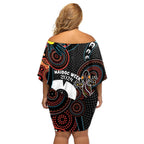 NAIDOC Week 2024 Family Matching Off Shoulder Short Dress and Hawaiian Shirt Keep The Fire Burning Indigenous Art
