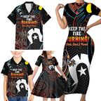 NAIDOC Week 2024 Family Matching Short Sleeve Bodycon Dress and Hawaiian Shirt Keep The Fire Burning Indigenous Art