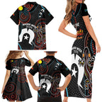NAIDOC Week 2024 Family Matching Short Sleeve Bodycon Dress and Hawaiian Shirt Keep The Fire Burning Indigenous Art