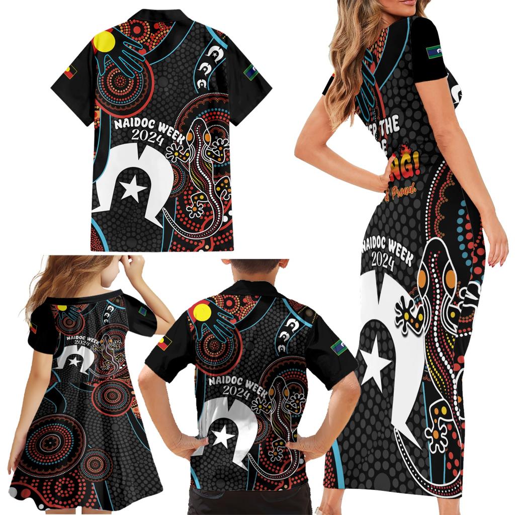 NAIDOC Week 2024 Family Matching Short Sleeve Bodycon Dress and Hawaiian Shirt Keep The Fire Burning Indigenous Art
