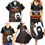 NAIDOC Week 2024 Family Matching Summer Maxi Dress and Hawaiian Shirt Keep The Fire Burning Indigenous Art
