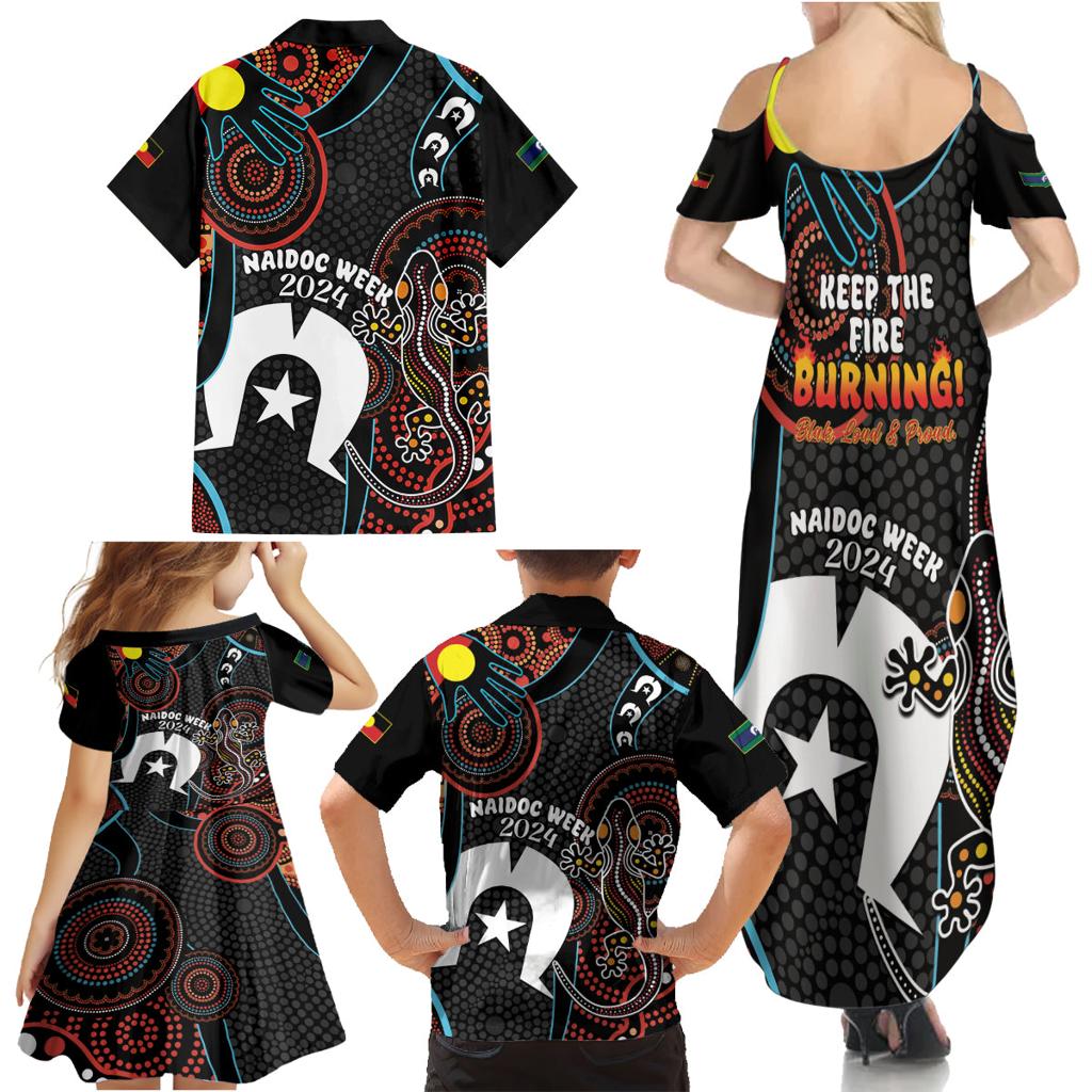 NAIDOC Week 2024 Family Matching Summer Maxi Dress and Hawaiian Shirt Keep The Fire Burning Indigenous Art