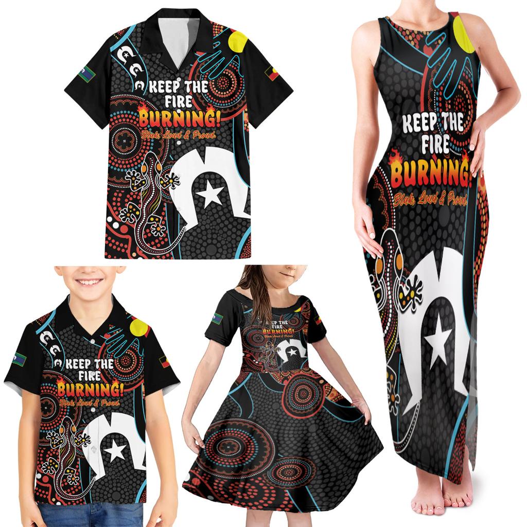 NAIDOC Week 2024 Family Matching Tank Maxi Dress and Hawaiian Shirt Keep The Fire Burning Indigenous Art