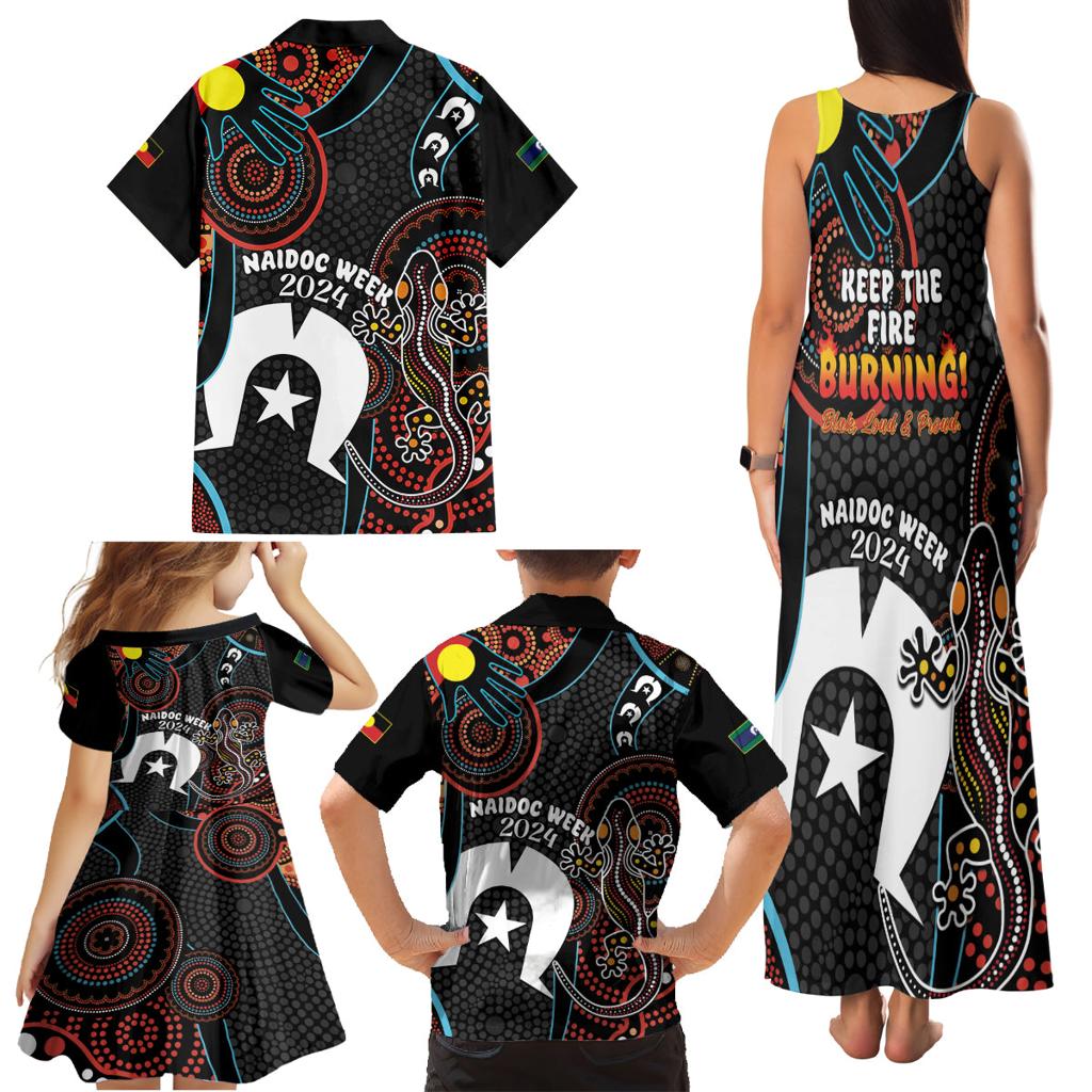 NAIDOC Week 2024 Family Matching Tank Maxi Dress and Hawaiian Shirt Keep The Fire Burning Indigenous Art