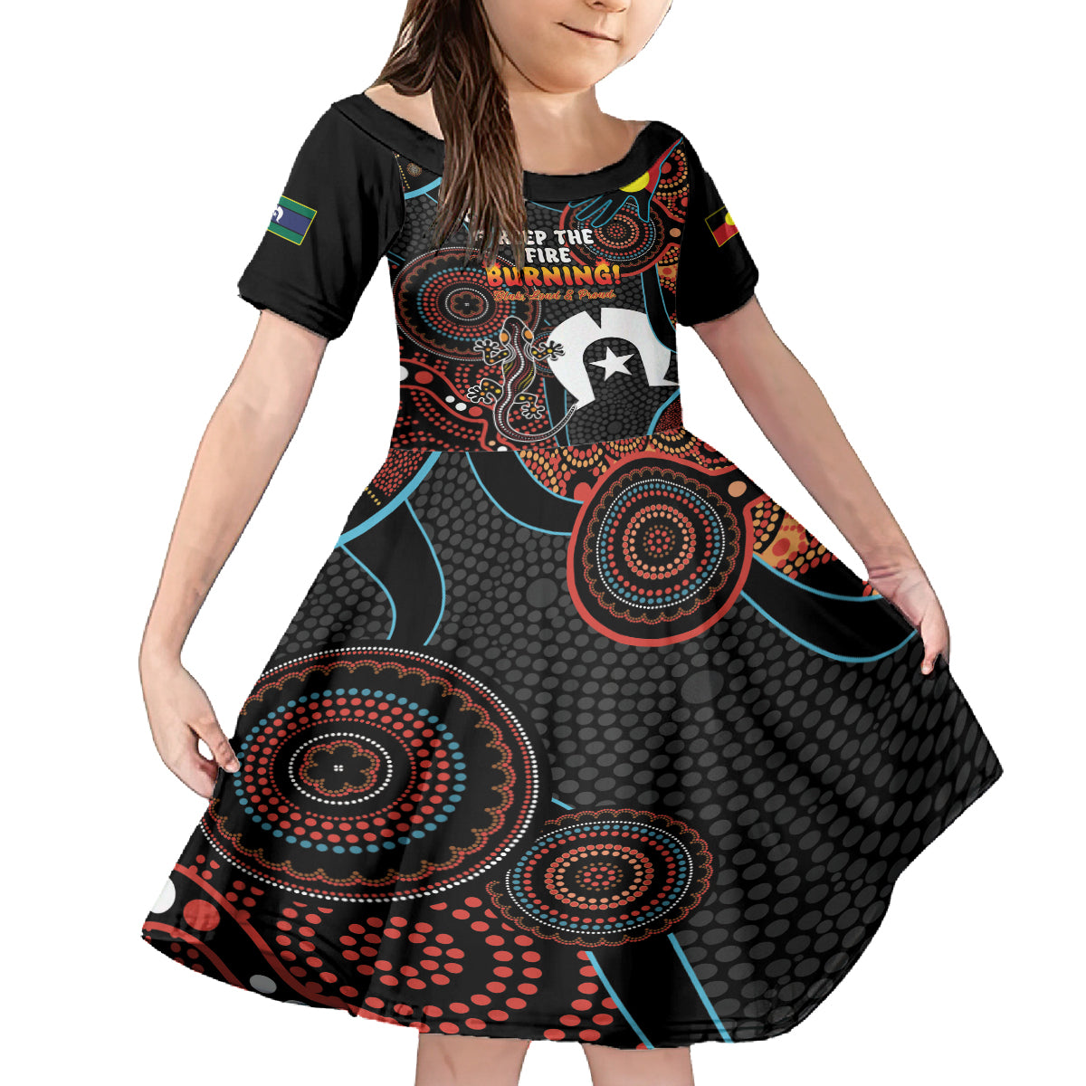 NAIDOC Week 2024 Kid Short Sleeve Dress Keep The Fire Burning Indigenous Art