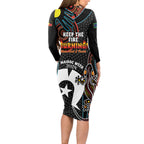 NAIDOC Week 2024 Long Sleeve Bodycon Dress Keep The Fire Burning Indigenous Art