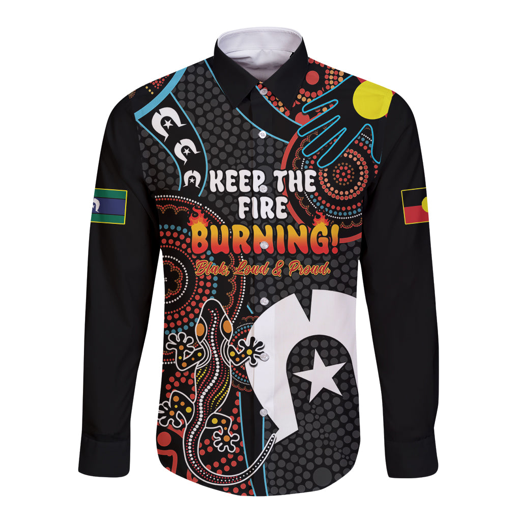 NAIDOC Week 2024 Long Sleeve Button Shirt Keep The Fire Burning Indigenous Art