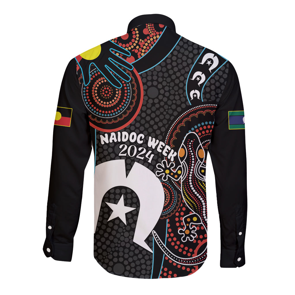 NAIDOC Week 2024 Long Sleeve Button Shirt Keep The Fire Burning Indigenous Art