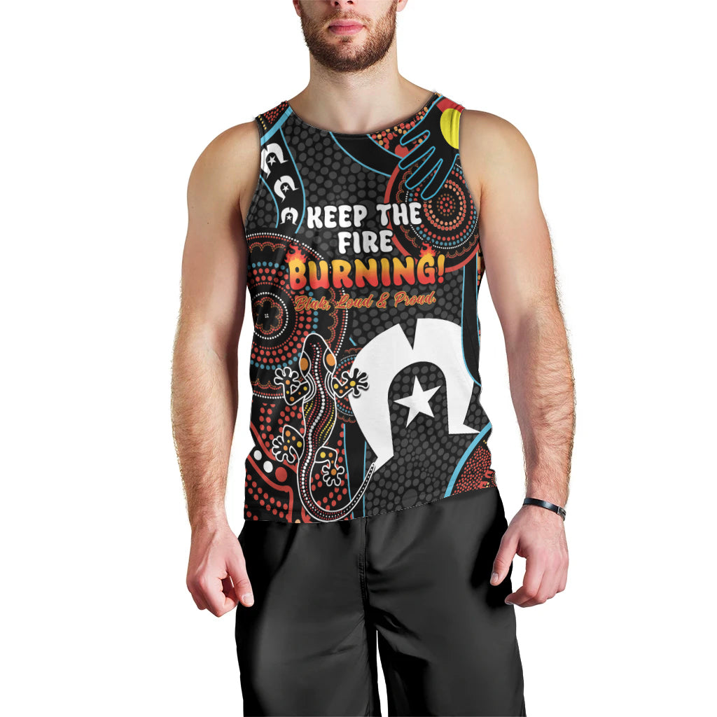 NAIDOC Week 2024 Men Tank Top Keep The Fire Burning Indigenous Art