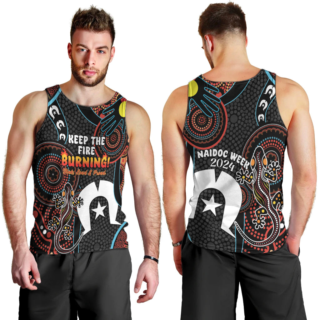 NAIDOC Week 2024 Men Tank Top Keep The Fire Burning Indigenous Art