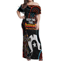 NAIDOC Week 2024 Off Shoulder Maxi Dress Keep The Fire Burning Indigenous Art