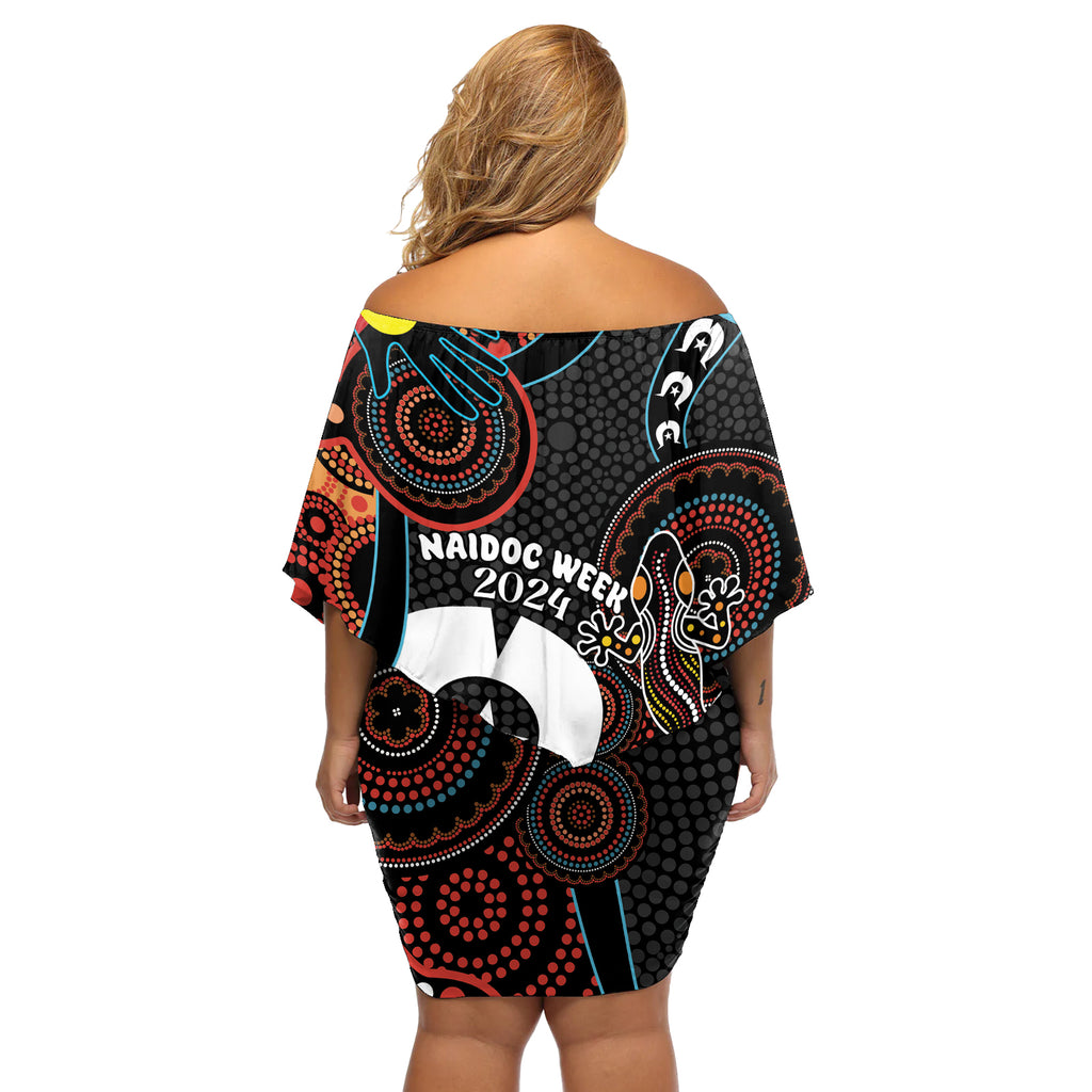 NAIDOC Week 2024 Off Shoulder Short Dress Keep The Fire Burning Indigenous Art
