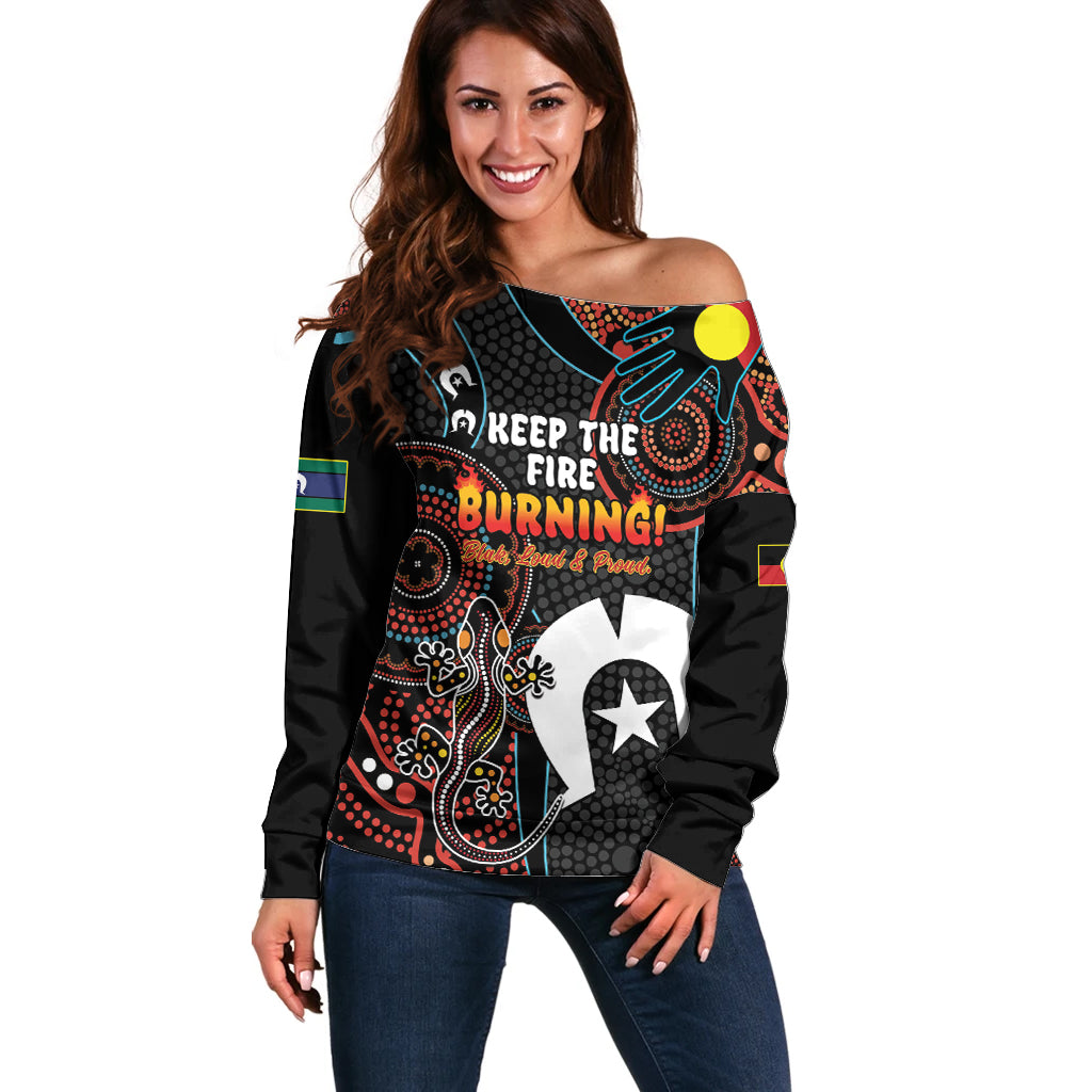 NAIDOC Week 2024 Off Shoulder Sweater Keep The Fire Burning Indigenous Art