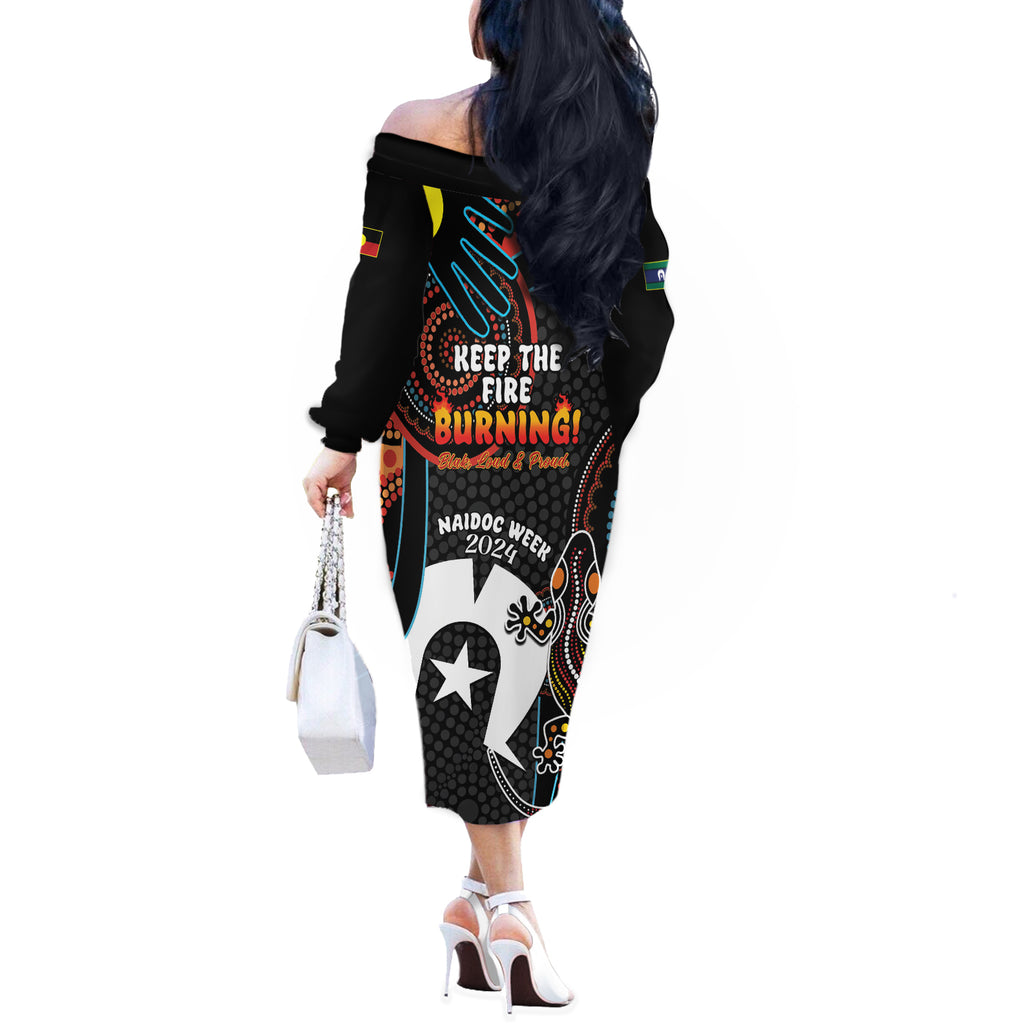 NAIDOC Week 2024 Off The Shoulder Long Sleeve Dress Keep The Fire Burning Indigenous Art